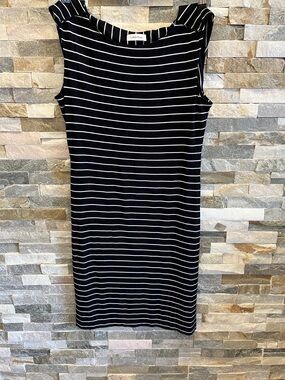 Calvin Klein Black and White Striped Midi Sheath Dress 18 PtP